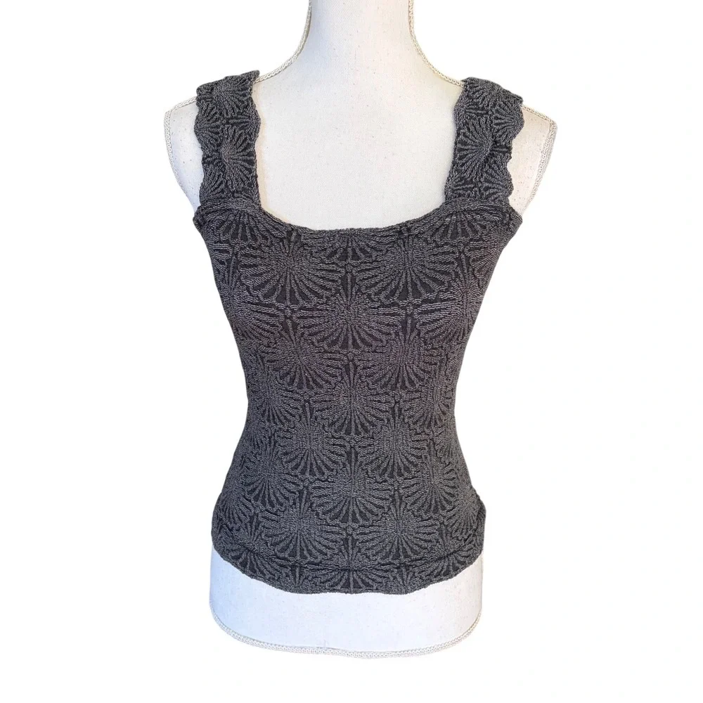 Intimately Free People Grey Textured Knit Tank Top Square Neck M/L Boho Summer